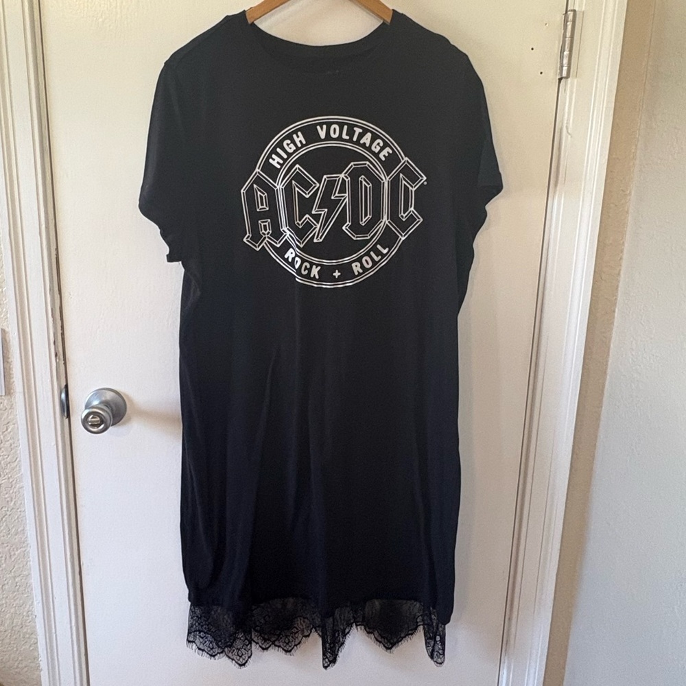 Black AC/DC Graphic T-Shirt Dress